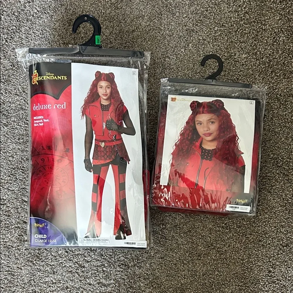 Disney Descendants Girl’s Deluxe Red Costume/Wig Spirit of Halloween Size 12/14